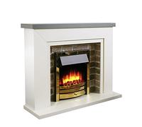 Endeavour Fires Flamborough 48” Electric Fireplace Suite with Surround, Realistic Flame Effect, 1-2kW Eco Heater, 7-Day Programmable Remote & 3D Brick Back Panel (GreyTop/Brass Fire)