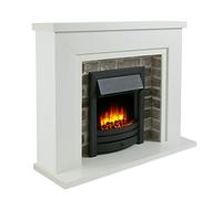 Endeavour Fires Flamborough 48” Electric Fireplace Suite with Surround, Realistic Flame Effect, 1-2kW Eco Heater, 7-Day Programmable Remote & 3D Brick Back Panel (White Top/Black Fire)