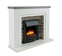 Endeavour Fires Flamborough 48 Inch Electric Fireplace Suite with Surround | Realistic Flame & Coal Effect Fire, 1-2kW Eco Heater, 7-Day Programmable Remote, 3D Brick Back Panel, Grey Top, Black Fire