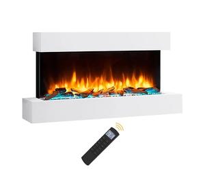 Endeavour Fires Runswick 43" Wall Mounted Electric Fireplace with Off-White Surround, Log/Stone/Crystal Fuel Beds, Realistic Flame Effects & LED Lighting, 1-2kW Heater, Remote Control