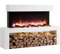 Endeavour Fires Wykeham 47" Wall Mounted Electric Fireplace Suite with Off-White Surround & Base Plinth, 3D Flame Effect, 13-Colour LED Lighting, 1-2kW Heater, Remote Control