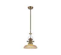 Endeavour Single Ceiling Pendant Light - Antique Brass with Amber Glass
