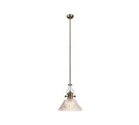 Endeavour Single Ceiling Pendant Light - Antique Brass with Textured Clear Glass