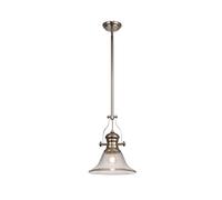 Endeavour Single Ceiling Pendant Light - Polished Nickel with Clear Bell Glass
