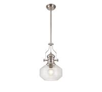 Endeavour Single Ceiling Pendant Light - Polished Nickel with Clear Champfered Glass
