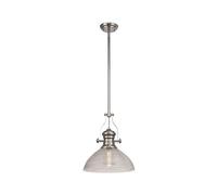 Endeavour Single Ceiling Pendant Light - Polished Nickel with Clear Dome Ribbed Glass