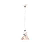 Endeavour Single Ceiling Pendant Light - Polished Nickel with Textured Clear Glass