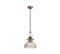 Endeavour Small Single Ceiling Pendant Light - Antique Brass with Clear Dome Glass