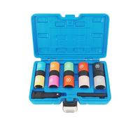 Ended Lug Socket Set | 7 Piece Alloy Steel Wheel Nut Tools with Protective Sleeves, Color Coded Metric Sizes, Storage Case for Tire