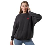 Endies Women’s Heart Embroidered Oversized Crewneck Sweatshirt - Soft Cotton Blend, Perfect for Casual Wear, Pink (UK, Alpha, S, Regular, Regular, Charcoal Grey)