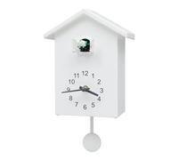 Endingfuny Cuckoo Clock with Chimer Modern Wall Mounted Bird Wall Clock Minimalist Cuckoo Sound Clocks with Pendulum Battery Powered for Wall Art Home Room Kitchen Office Decoration, White