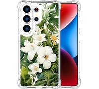 ENDIY Compatible for Galaxy S26 Ultra Cases with Design, Cute Transparent Designer Phone Case for Women Girls Girly with Heavy Duty Protective Bumper (Clear Green Leaves Tropical)