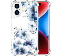 ENDIY Compatible with iPhone 16 Plus Cases with Design, Cute Transparent Designer Phone Case for Women Girls Girly with Heavy Duty Protective Bumper (Clear Elegant Leaves Flowers)