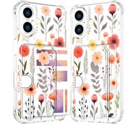ENDIY Compatible with Iphonegirls Case Card Holder for Women Cute Design,Wallet Phone Cases Transparent Cool Kawaii Protective (Clear Flowers Leaves)