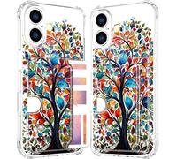 ENDIY Compatible with Iphonegirls Case Card Holder for Women Cute Design,Wallet Phone Cases Transparent Cool Kawaii Protective (Clear Tree Colorful Leaves)