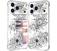 ENDIY Compatible with Iphonegirls Pro Max Case Card Holder for Women Cute Design,Wallet Phone Cases Transparent Cool Kawaii Protective (Clear Black Henna Flower)