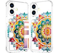 ENDIY Compatible with Phone 17 Case Card Holder for Women Cute Design,Wallet Phone Cases Transparent Cool Kawaii Protective (Clear Mandala Henna Flower)