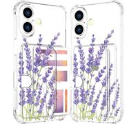 ENDIY Compatible with Phone 17 Case Card Holder for Women Cute Design,Wallet Phone Cases Transparent Cool Kawaii Protective (Clear Purple Lavender)