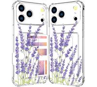 ENDIY Compatible with Phone 17 Pro Case Card Holder for Women Cute Design,Wallet Phone Cases Transparent Cool Kawaii Protective (Clear Purple Lavender)