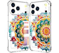 ENDIY Compatible with Phone 17 Pro Max Case Card Holder for Women Cute Design,Wallet Phone Cases Transparent Cool Kawaii Protective (Clear Mandala Henna Flower)