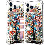 ENDIY Compatible with Phone 17 Pro Max Case Card Holder for Women Cute Design,Wallet Phone Cases Transparent Cool Kawaii Protective (Clear Tree Colorful Leaves)