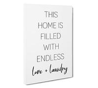 Endless Love And Laundry Typography Canvas Print | Gallery Wrapped 30mm Frame Wall Art | 30x20 inches | Ready to Hang | Contemporary Typography Picture | Living Room Bedroom Lounge Office