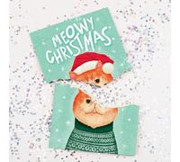 Endless Meowy Christmas Card with Glitter - Musical Christmas Cards, Christmas Cat Greeting Card, Funny Prank Talking Greeting Card with Envelope, Loops A Play Meowy Christmas Song Over 3 Hour