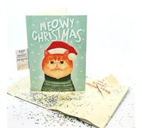 Endless Meowy Christmas Card With Glitter, Musical Christmas Cards With Meow Music, Meowy Christmas Talking Greeting Card, Cat Glitter Xm-as Cards For Cat Lovers, Song Over 3 Hours For Family Friends