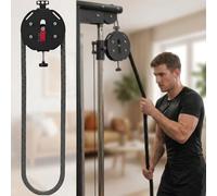 Endless Rope Trainer Portable Cable Machine for Home Gym Nylon Pulley System for Full Body Workout Strength Training(Black red)