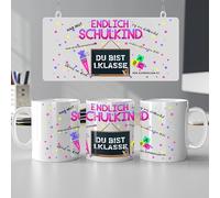 Endlich Schulkind Mug - Du bist 1st Class - Gift for School - Personalised - School Gift Girl - School Cone ABC Start of School Mug