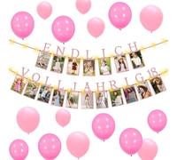Endlish Age 18th Birthday Garland, Garland 18th Birthday Boy Black, 18 Years Photo Garland Decoration Banner, Birthday Balloon Black Gold, Milestones Birthday Decoration 18 Boy (18 Rose)