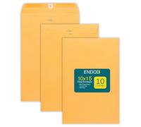 EnDoc 10 x 15 Clasp Envelopes - 10 Pack Brown Kraft Catalog Mailing Gummed Seal Envelope - 28lb Heavyweight 10x15 Inches Manila Envelopes for Home, Office, Business, Legal or School