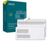 EnDoc #9 Double Window Envelopes Self Seal, 100/pack, 3 7/8 x 8 7/8" Security Tinted Envelopes for Invoices & Statements, Business Mailing Envelopes with Windows, Bright White 24lb Paper no. 9