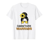 Endometriosis Warrior Women Messy Bun Sunflower Leopard T-Shirt