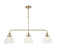Endon 103014 Hansen 3lt Linear Pendant Antique brass plate & clear glass 3 x 10W LED E27 (Required)