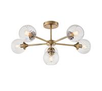 Endon 103171 Allegra 6lt Semi flush Antique brass plate & clear spiral glass 6 x 7W LED E14 (Required)