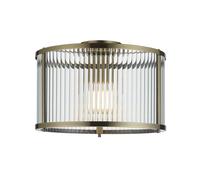 Endon 106265 Ridgeton 1lt Flush Antique brass plate & clear ribbed glass 10W LED E27 (Required)