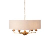 Endon 110722 Highclere 6lt Pendant Vintage brass & natural linen 6 x 6W LED E14 (Required)