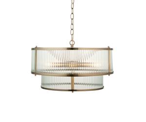 Endon 110944 Ridgeton 5lt Pendant Antique brass plate & clear ribbed glass 5 x 6W LED E14 (Required)