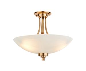 Endon 112438 Welles 3lt Semi Flush Brushed aged brass plate & white glass 3 x 10W LED E27 (Required)