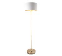 Endon Collection Highclere Floor Lamp With Shade Antique Brass Plate Vintage White Fabric 1X E27, Gold
