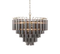 Endon 114197 Toulouse 12lt Pendant Satin brass plate & smokey grey lustre glass 12 x 3W LED G9 (Required)