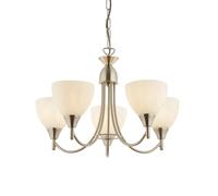 Endon Collection Alton 5 Light Multi Arm Ceiling Pendant Satin Chrome Matt Opal Glass E14, Grey