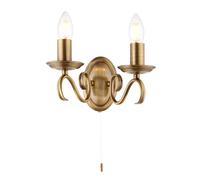 Endon Bernice Classic Antique Brass Twin E14 Candle Dimmable Pull Cord Switch Wall Light