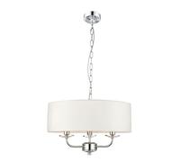 Endon 60129 Nixon Bright Nickel & White Faux Silk 3 Light Adjustable Pendant Ceiling Light