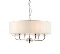 Endon 60179 Nixon 6lt Pendant Bright nickel plate & vintage white fabric 6 x 40W E14 candle (Required)