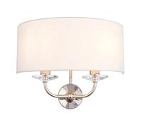 Endon 60180 Nixon Bright Nickel & Vintage White Faux Silk Twin Dimmable E14 Wall Light