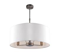 Endon 60241 Daley Matt Nickel & Faux Silk Shade 3 Light Adjustable Pendant Ceiling Light