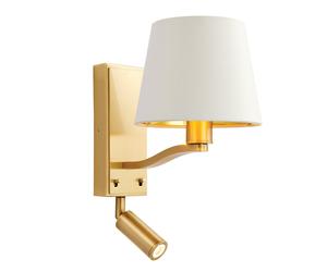 Endon 69092 Harvey 2lt Wall Brushed satin gold finish & vintage white fabric 40W E14 golf & 4W LED (SMD 3535) Warm White (Required)