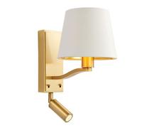 Endon 69092 Harvey 2lt Wall Brushed satin gold finish & vintage white fabric 40W E14 golf & 4W LED (SMD 3535) Warm White (Required)